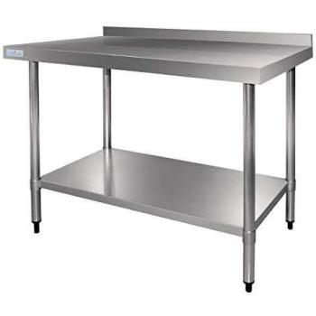Mesa de Acero Inoxidable Vogue con Alzatina 600mm, Fácil Montaje, 1 Estante, Mobiliario de Cocina Comercial
