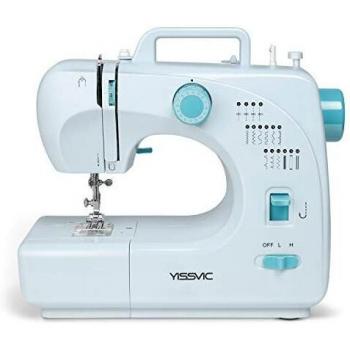 YISSVIC Máquina de Coser Eléctrica Portátil con Accesorios Profesionales de 16 Tipos de Puntadas, 2 Control de Velocidad, Pedal de Pie, Bobinas, Hilo, Agujas ect.