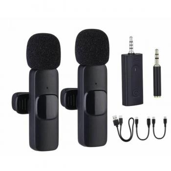 Micrófono Inalámbrico de Solapa NK-IG33009KIT, 2 Unidades, Conexión Lightning y USB-C, Color Negro, Autonomía de 5-6 Horas
