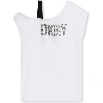 DKNY - Vestido de niña asimétrico con logo de tachuelas D60114