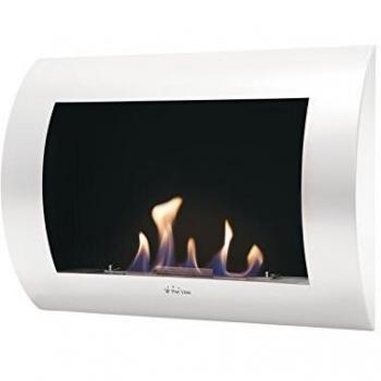 PURLINE INOX CLASIC W Biochimenea mural de acero lacada en blanco con frontal curvo