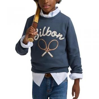 Sudadera Infantil Azul Marino con Raquetas Vintage de Cuello Redondo