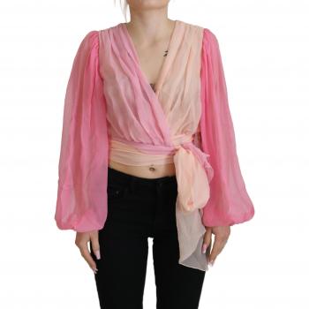 Dolce & Gabbana Pink Silk Wrap Long Sleeves Blouse Top - IT38|XS, Size: 2XS
