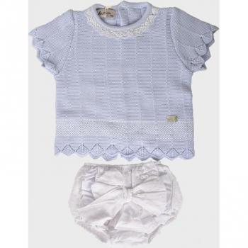 Conjunto de bebé niña de manga corta con cierre trasero en color azul claro de algodón