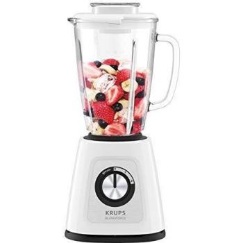 Krups KB4351 Blendforce+ - Batidora de vaso de cristal resistente al calor de 1,75 l, 6 cuchillas con tecnología Powelix; 2 velocidades + pulso; función Ice Crush; tecnología Smart Lock; color blanco
