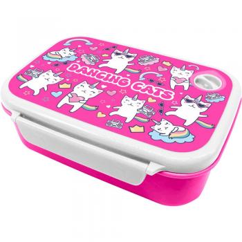 Sandwichera Compacta Gatos Bailarines 800ml - Portapranzo Rosa Funcional