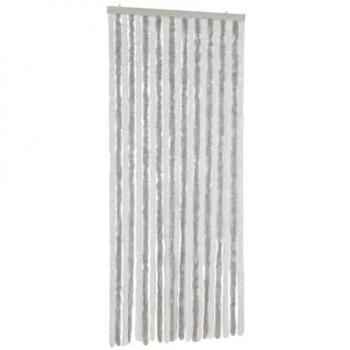 Cortina antimoscas chenilla gris claro y blanco 90x200 cm
