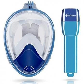 Máscara de Snorkel Máscara de Buceo Gafas de Buceo Cara Completa de Respiración Máscara con Visión de 180 Grados Anti-Vaho Compatible con los Accesorios GoPro plástico silicone Azul - by LC Prime®