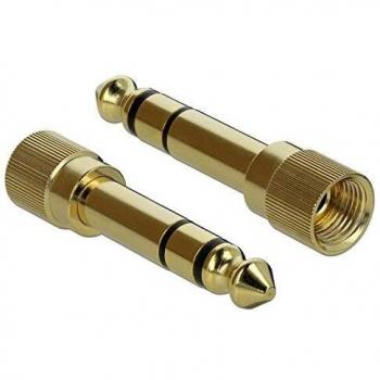Adaptador de Audio 6.35 mm a 3.5 mm, Conector Atornillable, 3 Pines, Metal Dorado (2 Piezas)
