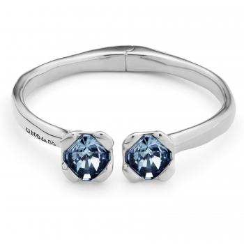 UNOde50 Aura Blue Silver Crystal Bracelet - Size L - Sterling Silver Plated with Inner Spring and Two Blue Crystals