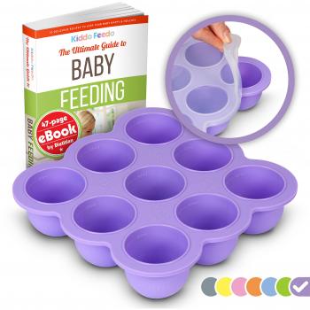 KIDDO FEEDO Recipiente para comida de bebé - Envase de silicona para congelar alimentos y papillas - 7 colores - Sin BPA - eBook gratis del autor/dietista - Púrpura