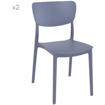 Monna Polypropylene Stacking Side Chair Set (2 Pack) - Dark Grey