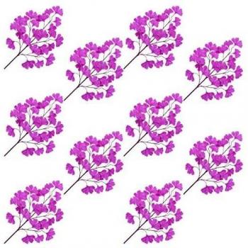 vidaXL 10x Hojas Artificiales de Ginkgo Biloba Decoración Flores Flora Artificial Aspecto Realista Imitación Vegetación Hogar Oficina Morado 65cm