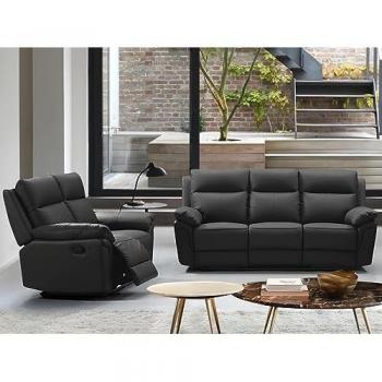 Sofá Relax 3+2 Plazas de Piel de Búfalo PAKITA - Negro