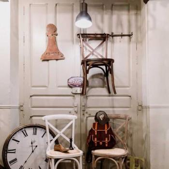 Silla de madera y asiento de ratán marrón 44x42x46/88h cm