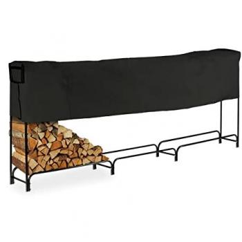 Leñero de Acero con Cubierta para Exterior, Estantería de Almacenamiento de Leños, 122 x 370 x 38,5 cm, Negro - Relaxdays