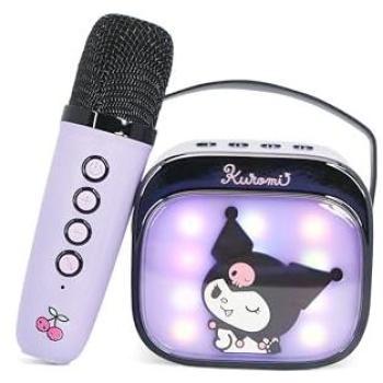 Altavoz y Micrófono Inalámbricos de Karaoke Hello Kitty Kuromi con Luces LED