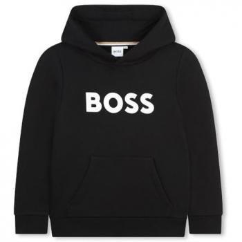 BOSS Kidswear - Sudadera de niño con capucha y logo frontal, color gris, 100% algodón, cierre con cremallera, bolsillo canguro, ajuste regular