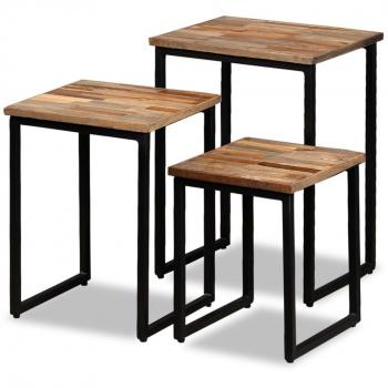 Conjunto de mesa de recuperación de teca sólida de 3 piezas, incluye mesas apilables, fabricadas en teca maciza reciclada