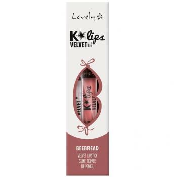 Lovely Set Labial K'Lips Velvet N4 Beebread - Kit de Labios con Labial Mate, Perfilador y Brillo