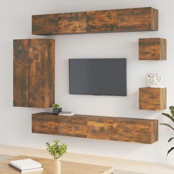 Set de muebles de TV 8 piezas madera contrachapada roble ahumado marrón 30.5 x 30 x 110 cm