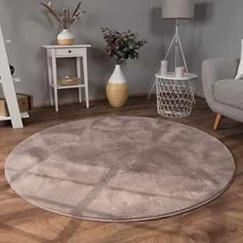 Alfombra Lavable Redonda Suave de Piel Imitación Pelo Largo Beige Taupe Ø 100 cm