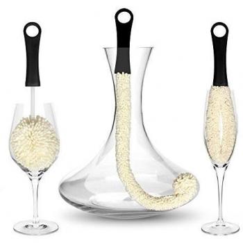 Bar Amigos ® Set of 3 - Decanter & Glassware Cleaning Brushes Cepillo limpiador para decantador Cepillo de limpieza Para limpieza en zonas de difícil acceso tales artículos como Vino Champagne Glasses Bebés botellas, jarras, Cuello Copas, Reutilizable