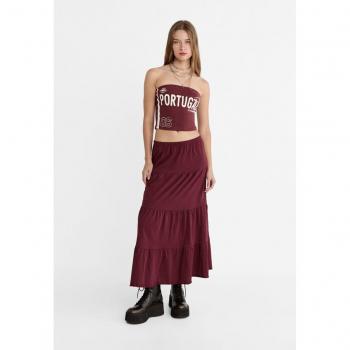 Burgundy Boho Maxi Skirt L