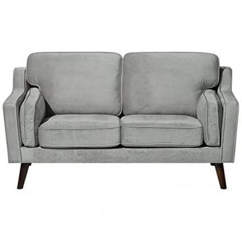 Sofá 2 Plazas de Terciopelo Gris Claro con Patas de Madera Estilo Clásico y Moderno
