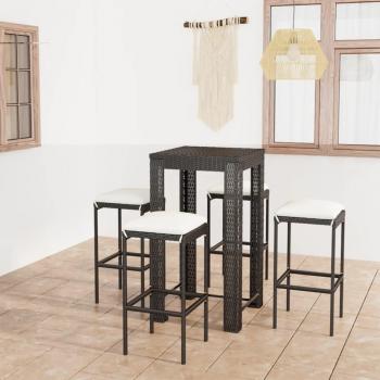 5-Piece Black Synthetic Rattan Garden Bar Set with Cushions
