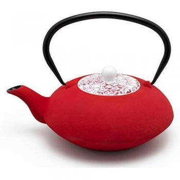 Tetera hierro fund.c/tapa porc.+filtro Yantai-rojo 1.2L