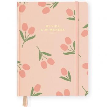 Bullet Journal Charuca Tulipanes Pink - Cuaderno de 200 páginas punteadas con portada dura y cierre elástico