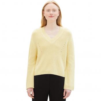 Jersey de mujer con cuello pico y detalles calados