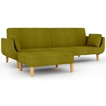 Sofá Cama de 2 Plazas con Pouf y Dos Cojines en Tela Verde