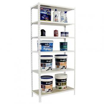 SimonRack Estantería Metálica de Almacenaje de Acero, 2500x1200x300 mm, 6 Baldas de Madera, Soporta 200 kg de Punto Flexión por balda, Blanco/Madera