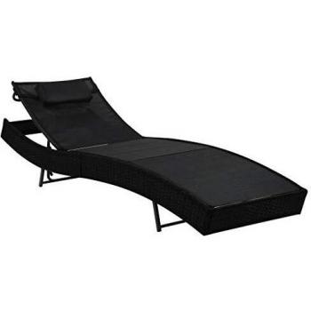 Black Poly Rattan Sun Lounger with Pillow