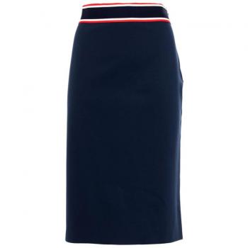 Pinko Blue Viscose Pencil Skirt with Tricolor Waistband - IT38|XS, Midi Skirts, female, Size: 2XS