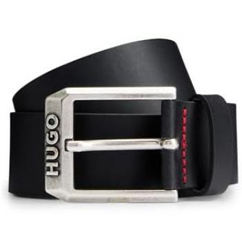 Hugo Gelio-C Men's Black Italian Leather Belt with Embossed Logos, Size 110 CM