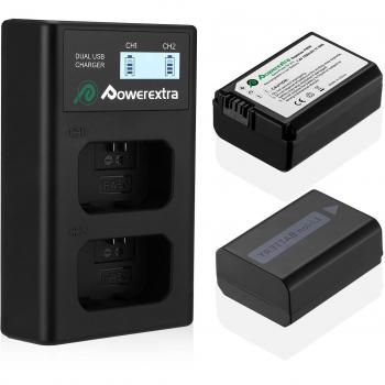 Powerextra Sony NP-FW50 Reemplazo 2 X 1500mAh Batería Rercargable con Inteligente Pantalla LCD Cargador Doble Canal para Sony Alpha a6500 a6300 a6000 a7s a7 a7s II a7s a51000 a5000 a7r a7 II Digital
