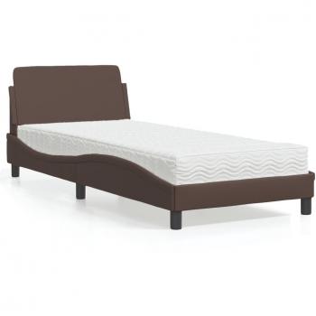 Cama con colchón marrón 90x200 cm en cuero sintético