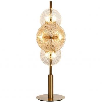 Lámpara de mesa Wagon Wheel de Searchlight, 6 luces, madera, vidrio, acero ajustable