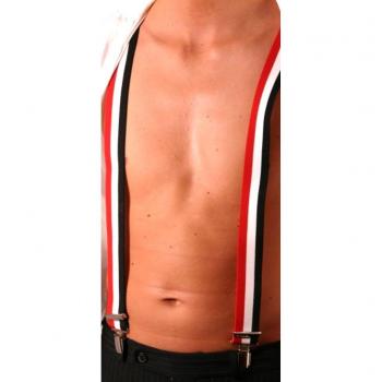 Tirantes Unisex (Hombre, Mujer, niños), 4 Clip/Clips (Forma de H), diseño: del Imperio Alemán/blanco y negro rojo – längsgestreift, longitud 110 cm sin estirar