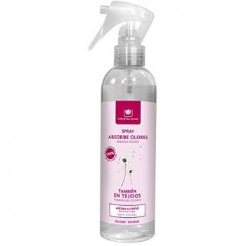 CRISTALINAS. Ambientador & Absorbe Olor. Spray Pulverizador. 100% sin Gas. Ideal para Usar en Tejidos, Cocina, Zona de Mascotas, Tabaco o Baño. 250 ml. Aroma A Limpio