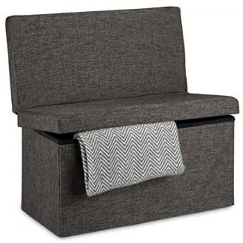 Baúl de Almacenamiento Relaxdays, Puff Asiento con Respaldo, Banco Taburete de Lino, 73 x 76 x 38 cm, Marrón