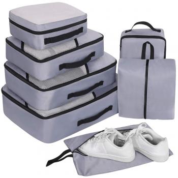 Organizador Maleta Viaje, Set 7 de Organizador Viajero de Malla con Bolsa de Zapatos, Material Nylon