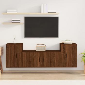 Set de muebles para TV 3 piezas de madera contrachapada de roble marrón multicapa