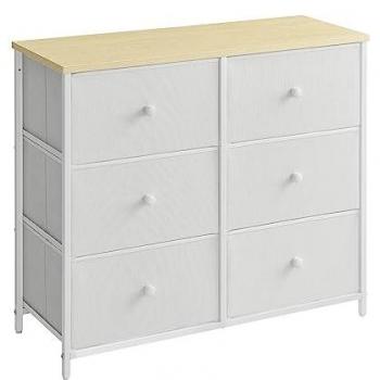 Cómoda de estilo industrial con 6 cajones de tela, armario de almacenamiento con marco de acero y tapa de madera, ideal para dormitorio y pasillo, disponible en varios colores, dimensiones 30x80x71 cm
