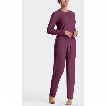 Pijama de mujer largo liso en algodón modal Impetus con detalles en raso rosa (L)