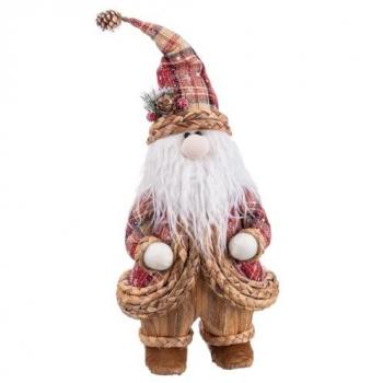 Papá Noel de Rattan Trenzado Natural y Polyfoam Blanco 50 cm Adorno Navideño Multicolor