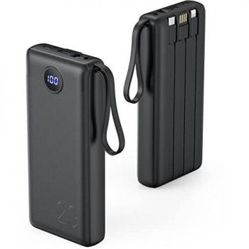 VRURC Power Bank 20000mAh USB C Carga Rápida,Cargador Portátil con 4 Cables de Carga Integrados
